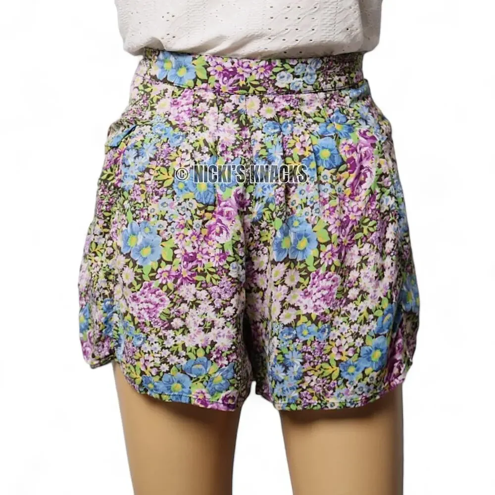 Free People Floral Print High Waisted Wide Leg Boho Cottagecore Shorts Size XS